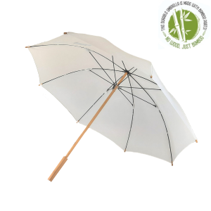 This is our wholesale white eco umbrella made from bamboo and RPET fabric.