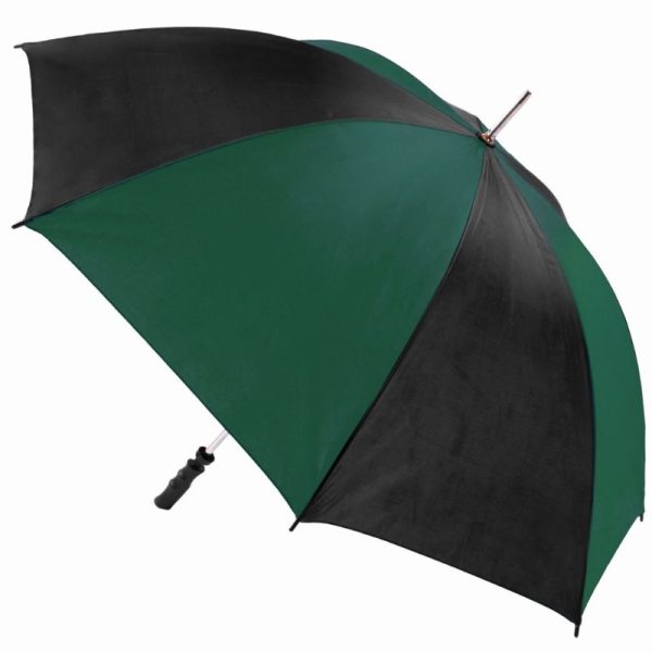 Green and black golf umbrella open